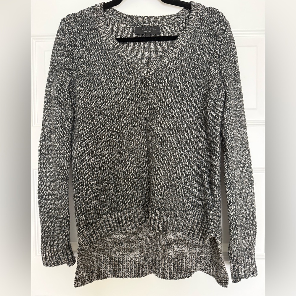 rag & bone Black and White Marled V-Neck Sweater